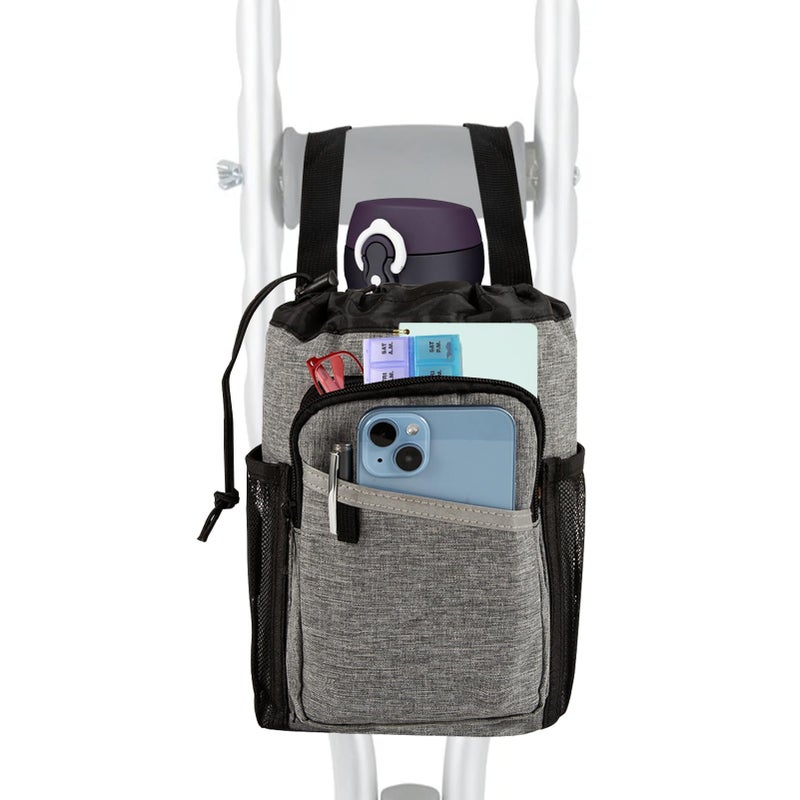 CYMNER Gray Crutch Accessories Organizer,Zipper Pouch for Crutches, Water-Resistant Oxford Fabric, Phone Pocket and Easy Install-Compact Bag for Walking Sticks, Wheelchairs, Umbrellas